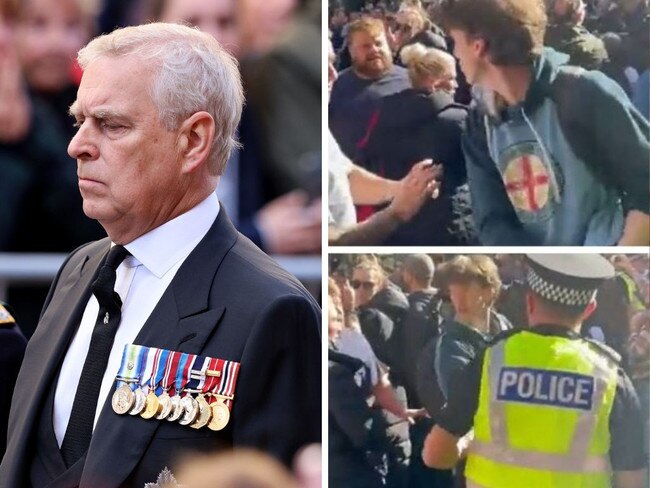 Prince Andrew and the heckler during the procession.