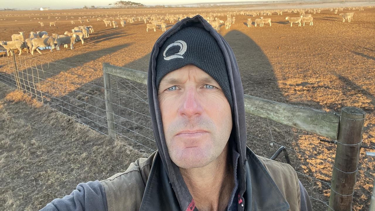 Rick Morris, a farmer at Karatta on Kangaroo Island, needs to source grain and fodder to feed his pregnant ewes, due to a lack of green feed. Picture: Supplied