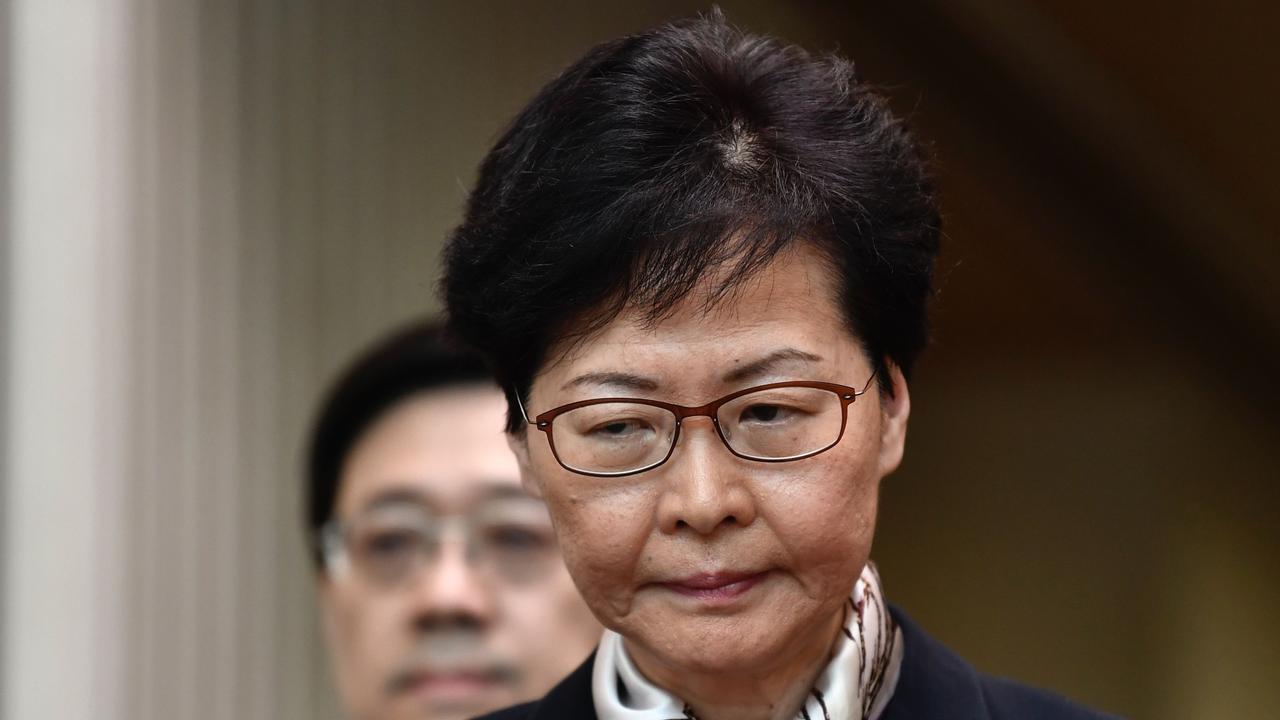 Hong Kong Chief Executive Carrie Lam again refused to resign during a press conference today. Picture: AFP