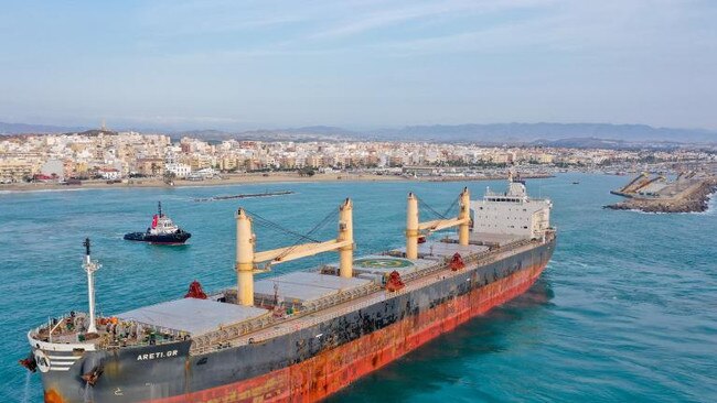 The bulk carrier container ship, known as Areti. GR, from which a drug mule was trying to collect more than 50 kgs of cocaine when he drowned arrived in Newcastle from Argentina. Picture: Zan McLean