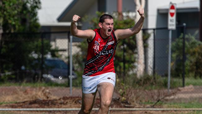 Jackson Broadbent playing in the Wanderers v the Tiwi Bombers match in Round 13 of the 2024-25 NTFL season. Picture: Pema Tamang Pakhrin