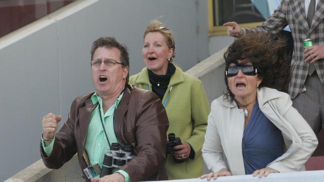 Geelong Cup 2006. Ken King and Anne King part owners of Bon Hoffa and trainer Wendy Kelly watch their horse win race 5