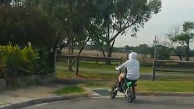 This monkey bike rider was caught on film in Seaford recently by an angry driver. Picture: Supplied