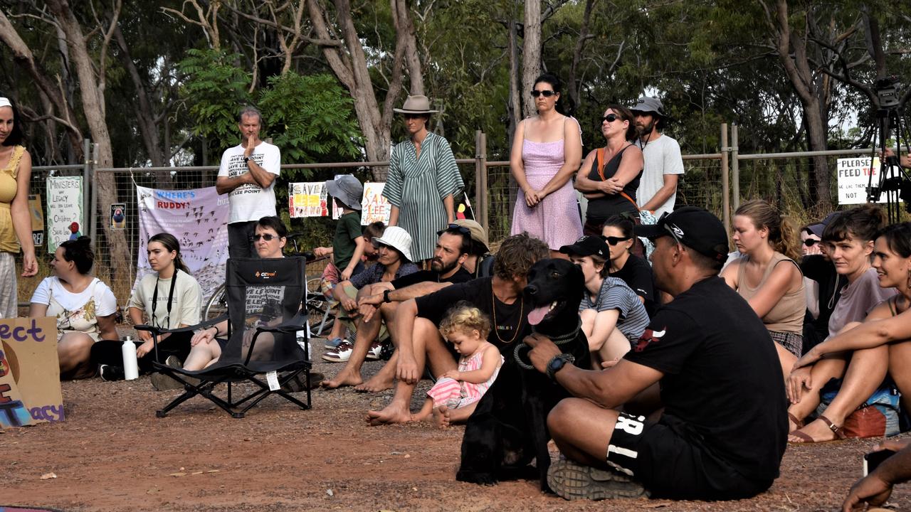 Territorians gathered at Binybara (Lee Point) Camp to host a vigil, celebrate the pause on development, and listen to songs and stories from Larrakia and Maningrida Elders. Picture: Sierra Haigh