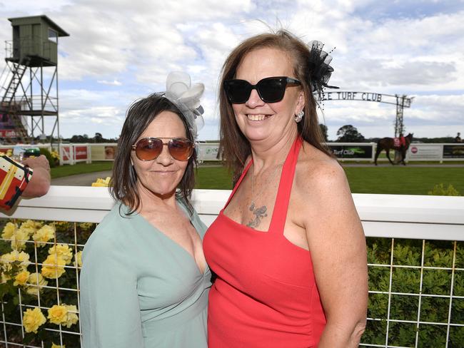 Ladbrokes Sale Cup. Racegoers are pictured attending Cup Day horse races at Sale Turf Club, Sunday 27th October 2024. Tracey Sheen and Fiona Taylor. Picture: Andrew Batsch