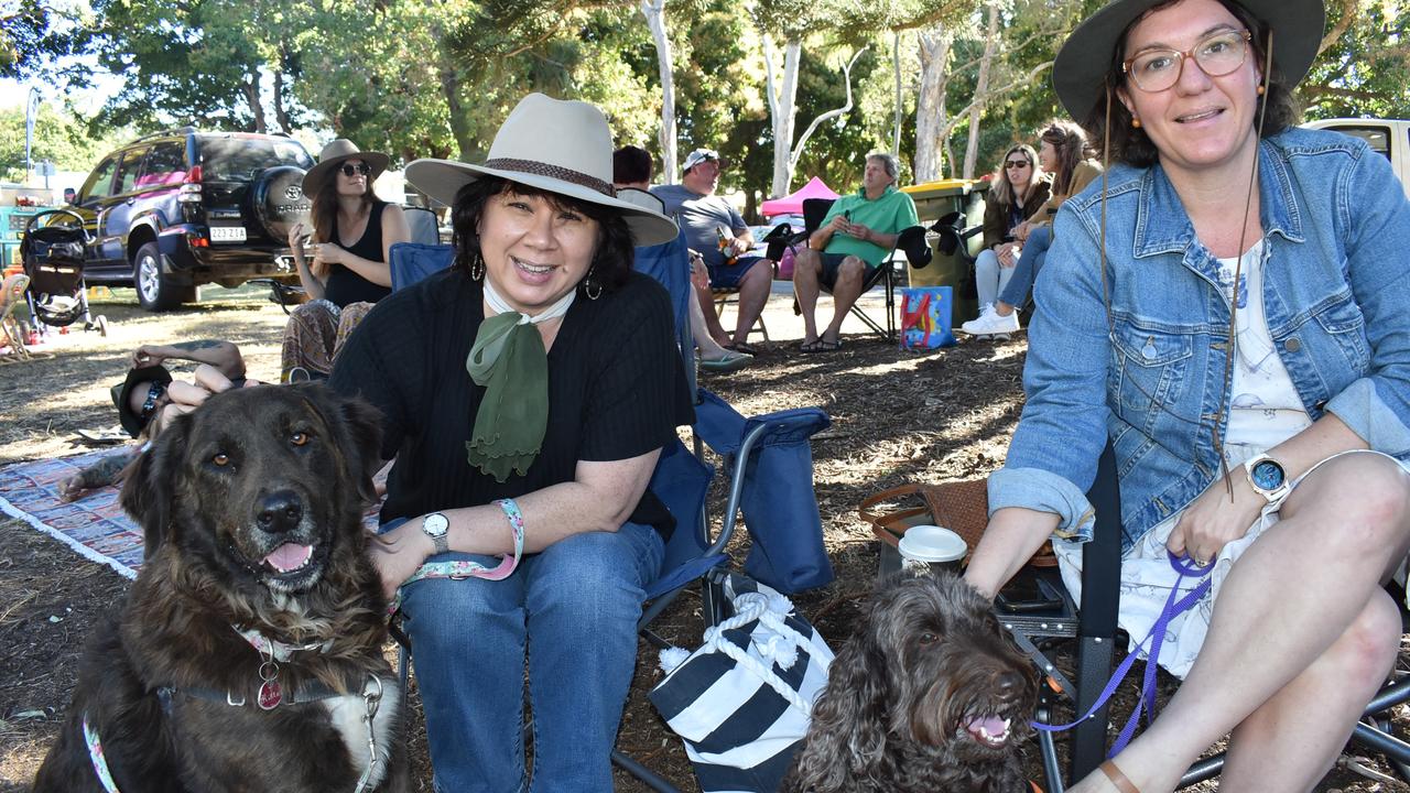 Jo Oliver-Arnold with Kirra the lab x mastiff and Peta Sprott with Willow the labradoodle at Savour Seaforth 2021. Picture: Tara Miko