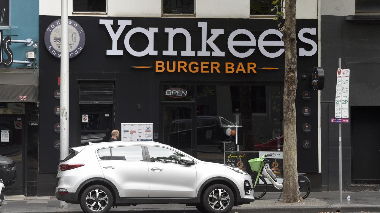 The CCTV footage shows the alleged attack which unfolded outside Yankee's Burger Bar on King Street. Picture: NCA NewsWire/ Andrew Henshaw