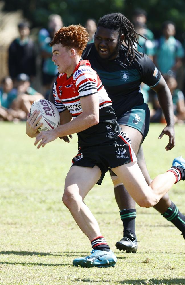 Logan Deininger breaks through to score a try in the Payne Cup. Picture: Brendan Radke