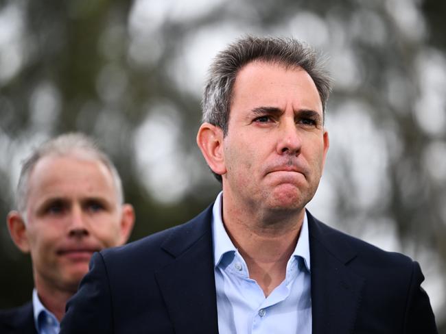 BRISBANE, AUSTRALIA - NewsWire Photos - MAY 14, 2025.Federal Treasurer Jim Chalmers (R) and the new member for Forde Rowan Holzberger during a press conference in Brisbane, discussing wages growth data.Picture: Dan Peled / NewsWire