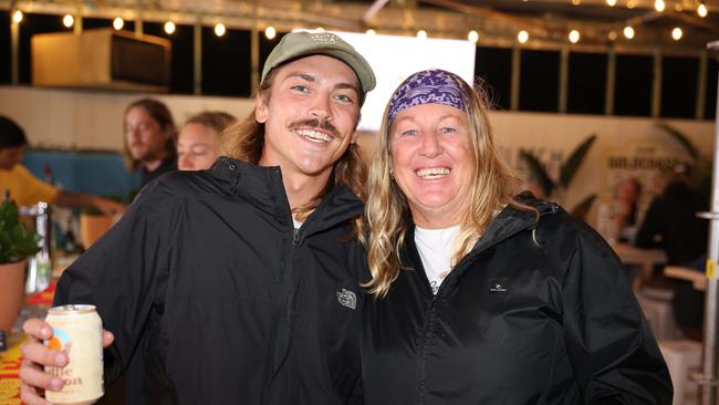 Troy Jones and Kara Webber at the WSL Gold Coast Pro 2025 after party at Burleigh Pavilion for Gold Coast at Large. Picture, Portia Large.