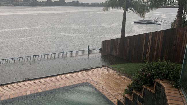 Flooding on Burleigh Heads on the canals this morning. Picture: Jessica Lamb.