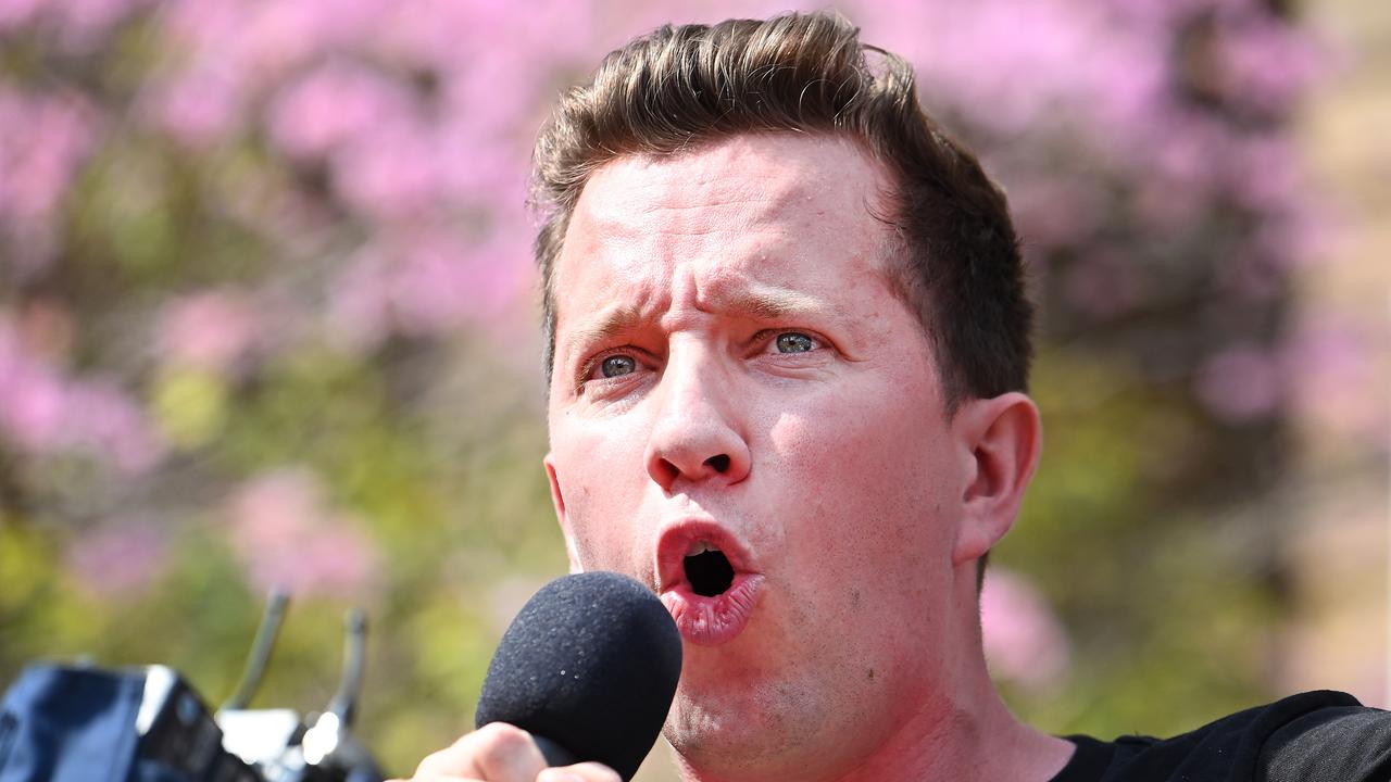 Greens MP Max Chandler-Mather called his Labor and Liberal colleagues ‘radicals’ at a pro-CFMEU rally in Brisbane. Picture: NewsWire / John Gass