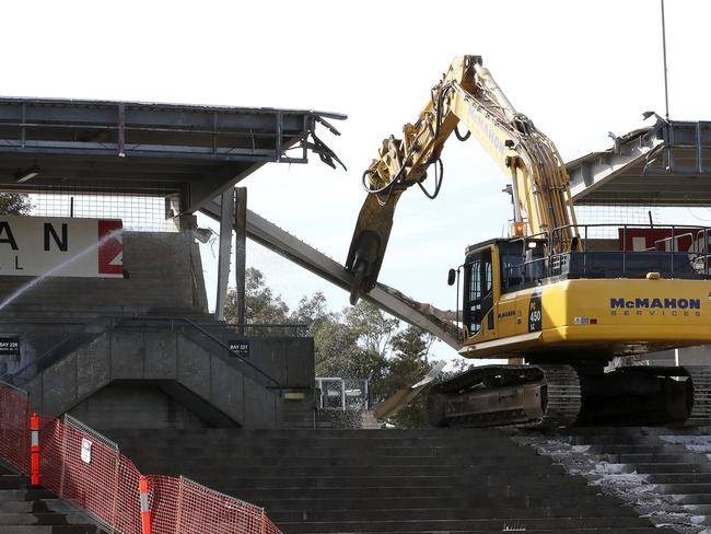 Football Park demolition is well underway, making room for a 1300-home development and aged-care home. Picture: Sarah Reed