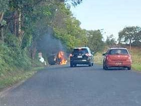 A car on fire on Tuesday afternoon.