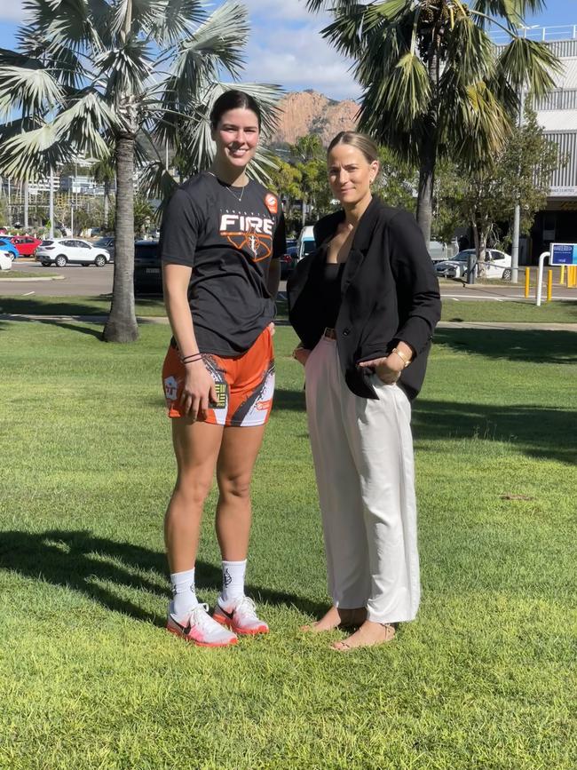 Townsville Fire 2024/25 signing Alex Fowler with club general manager Sam Pascoe. Picture: Nic Darveniza