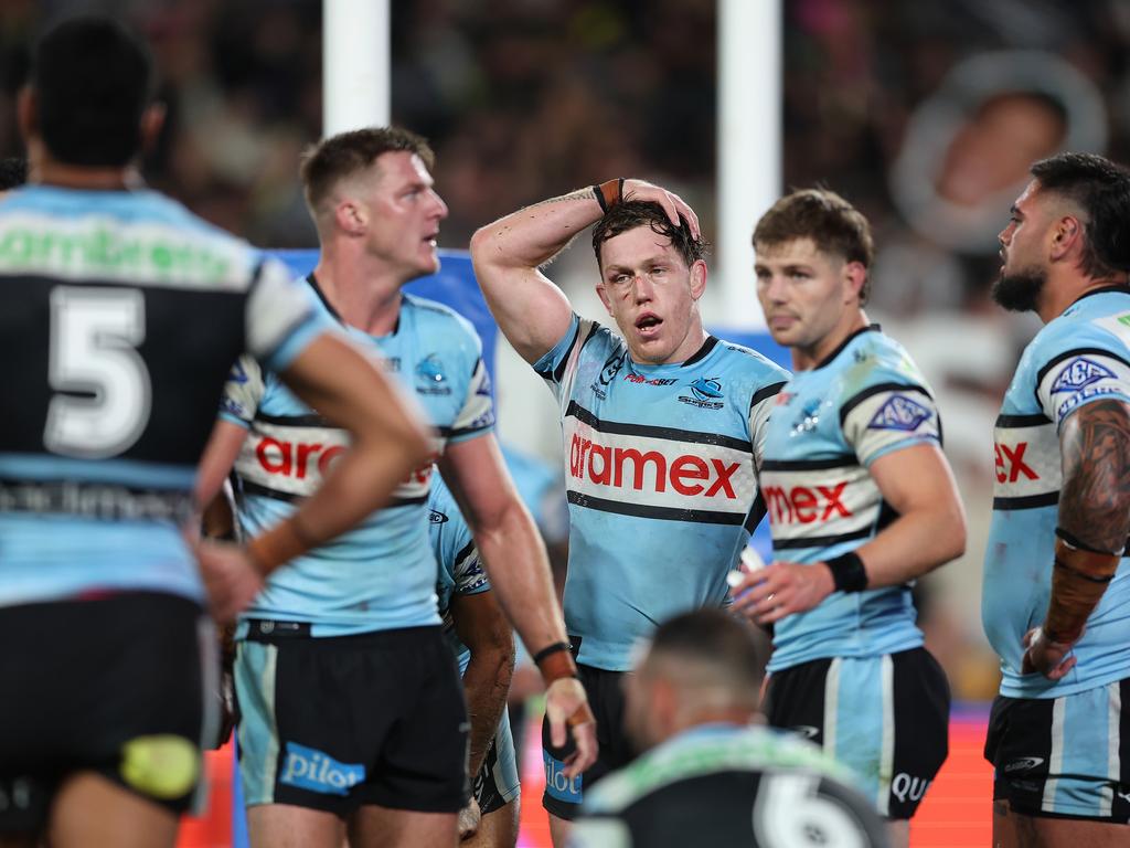 The Sharks had an opportunity to mount a comeback, but their defence let them down as Panthers scored a flurry of late tries. Picture: Getty Images