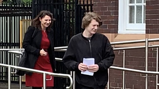 Oscar Carroll (right) leaves Hornsby Local Court. Picture: Madelaine Wong