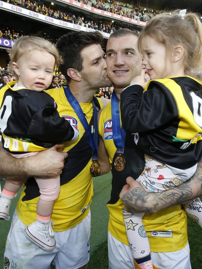 Trent Cotchin kisses Dustin Martin. Picture: David Caird