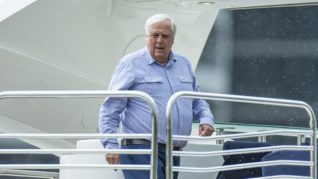 Clive Palmer on the Brisbane River. Picture: Mark Cranitch