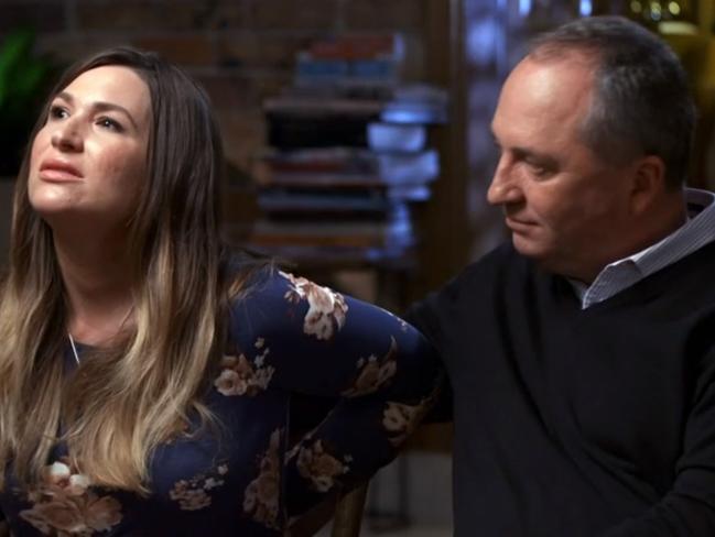 Barnaby Joyce’s ‘grey area’ paternity comment is still a sore point for partner Vikki Campion. Picture: Channel 7