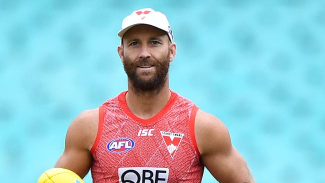 Jarrad McVeigh is all smiles ahead of his 17th season for AFL with Sydney Swans. Picture: Joel Carrett. 