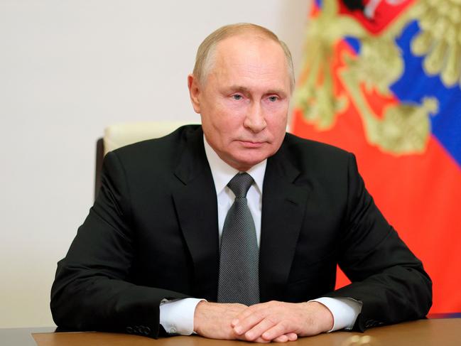 Vladimir Putin attends a session on the sidelines of the COP26 UN Climate Summit in Glasgow last November via teleconference. Picture: AFP