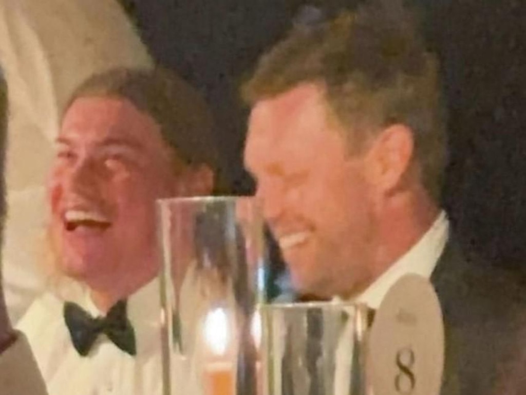 Harley Reid and Sam Mitchell joke at Tom Barrass' wedding