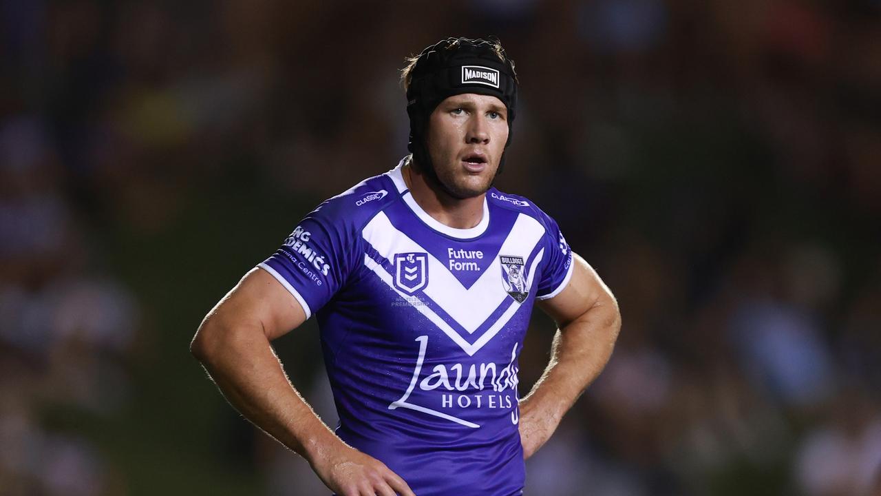 SYDNEY, AUSTRALIA - FEBRUARY 23: Matt Burton of the Bulldogs looks on during the NRL Pre-season challenge match between Cronulla Sharks and Canterbury Bulldogs at Belmore Sports Ground on February 23, 2024 in Sydney, Australia. (Photo by Jason McCawley/Getty Images)