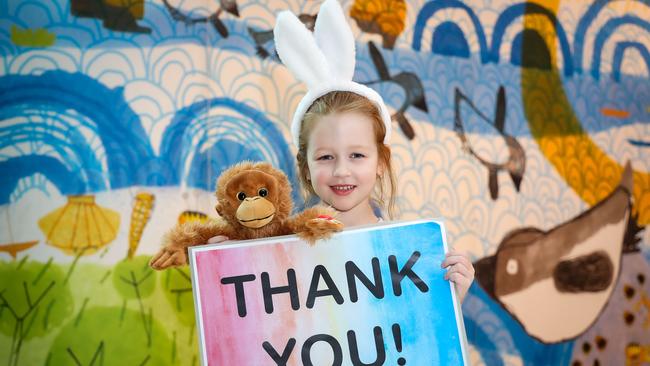 Larni Easton, 6, says thank you. Picture: Ian Currie