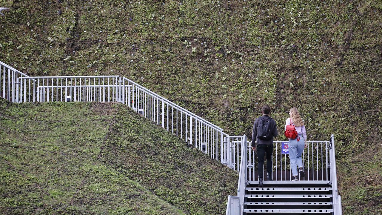 Visitors ascend the Marble Arch Mound, which the local Westminster Council admitted is ‘not yet ready for visitors’. Picture: AFP