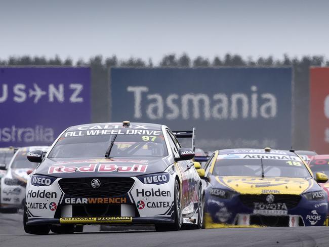 Shane Van Gisbergen of Team Red Bull Holden Racing starts from pole to win race 8 at Symmons Plains. PICTURE CHRIS KIDD