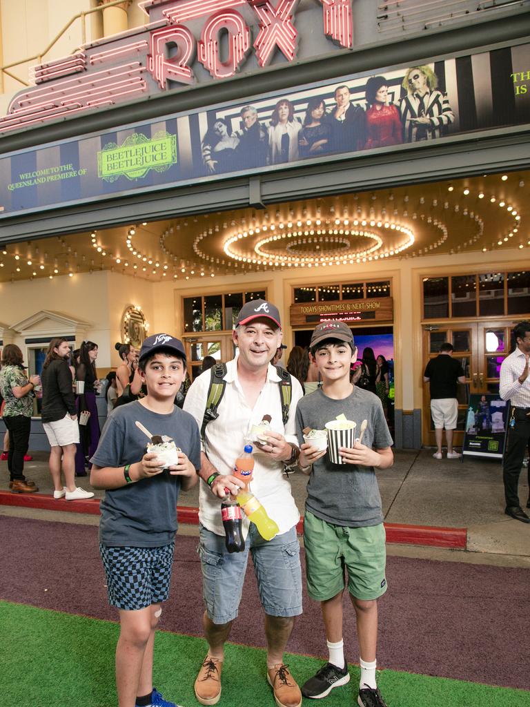 The Campion Family Alfie , Matt and Rai on the Green Carpet for the Queensland Premiere of Ã&#146;BeetlejuiceÃ&#147; at Warner Brothers Movie World on the Gold Coast. Picture: Glenn Campbell