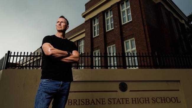 Former student Duncan Armstrong outside Brisbane State High School. Picture Lachie Millard