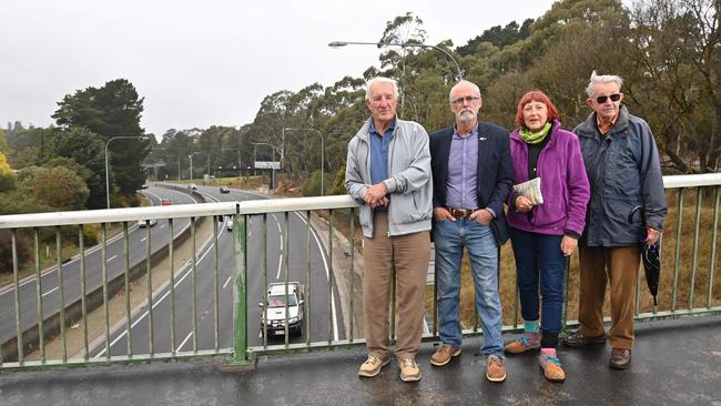 Hills residents, including John Hill (chair of the newly formed SA Transport Action Group), Simon Jones (chair of Stirling Business Association), and Julie and Oliver Corfe (Members of the Stirling Road Association), plan to host a community meeting to discuss future transport option along the SE Freeway. Picture: Keryn Stevens