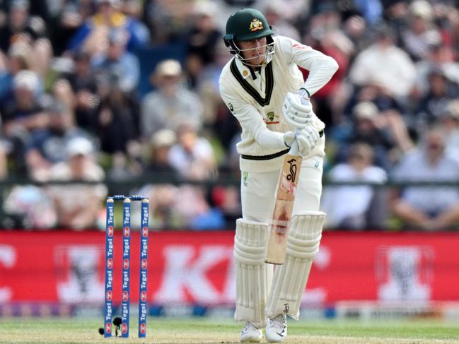 Marnus Labuschagne was warned by umpires for running on the pitch. Picture: Kai Schwoerer/Getty Images