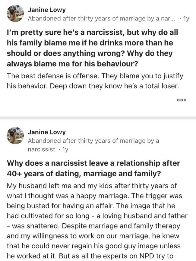 Screenshots of Janine Lowy posts on Quora. Picture - Supplied