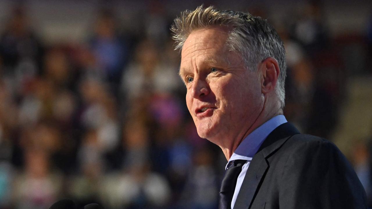 Golden State Warriors and Team USA head coach Steve Kerr speaking at the DNC. Picture: Andrew Caballero-Reynolds/AFP