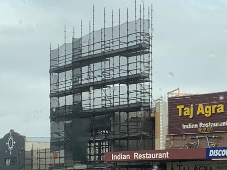 Scaffolding at Ringwood construction site. Picture: CFMEU