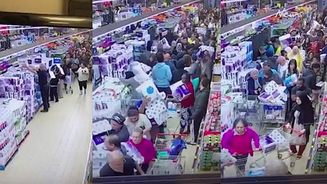 Crazy video shows shoppers mad grab for toilet paper at Aldi store