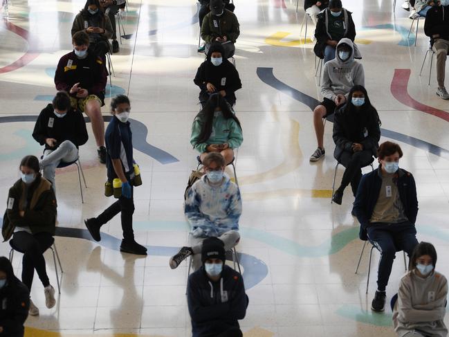 Thousands of Year 12 HSC students begin to get their Pfizer vaccinations at the Mass Vaccination hub at Judos Arena in Sydney, Monday, August 9, 2021. Thousands of students from 8 Local Government Area's will be vaccinated ahead of sitting their HSC exams. (AAP Image/Dean Lewins/POOL) NO ARCHIVING