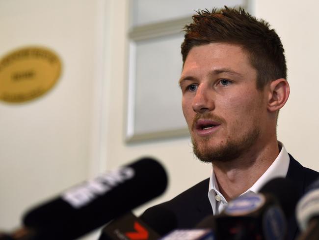 Cricketer Cameron Bancroft speaks at a press conference