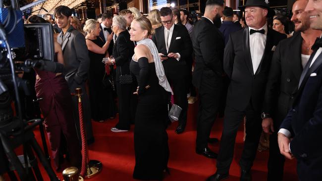 Celebrity guests entered the carpet from the left, posed for media interviews and photos, before walking to the end of the carpet where a secondary media wall was positioned. Picture: Damian Shaw/The Daily Telegraph.