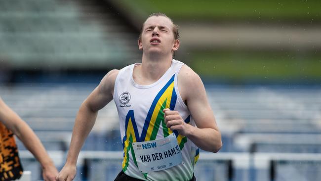 Maximum effort from Jelle Van Der Ham in the hurdles on day one of the meet at Sydney Olympic Park.