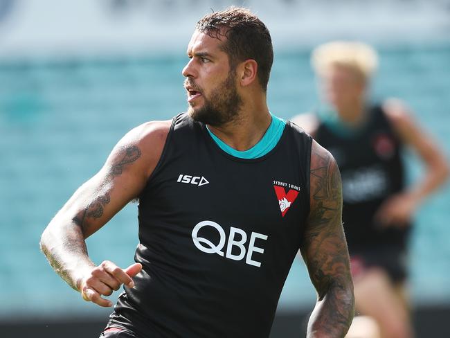 Lance Franklin during Sydney Swans training at the SCG ahead of first game of the season. Picture. Phil Hillyard