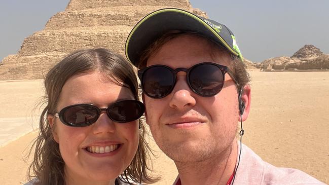 Richard and Lucy pose in front of one the pyramids.