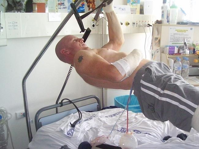 It didn’t take long for the former navy diver to get back into training, even in his hospital bed.