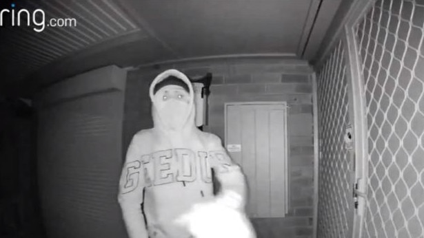 Doorbell camera footage of an alleged aggravated burglary in the Melbourne suburb of Hampton Park.