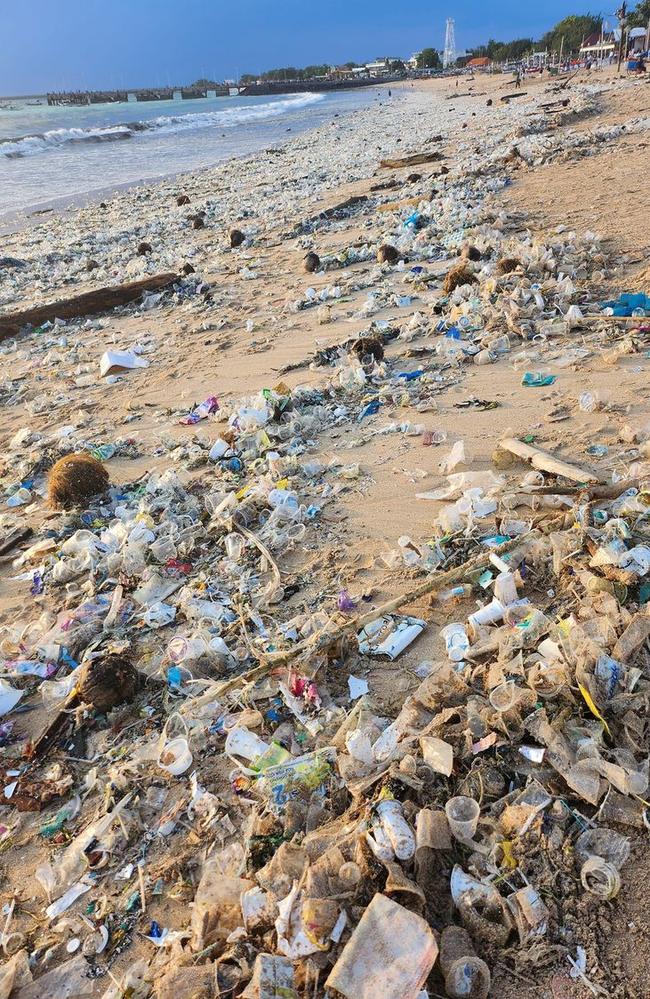 A Bali beach covered in rubbish. Picture: Bali Travel Forum/Facebook