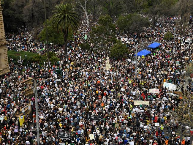 Tens of thousands of people protest in Melbourne. Picture: AAP / James Ross