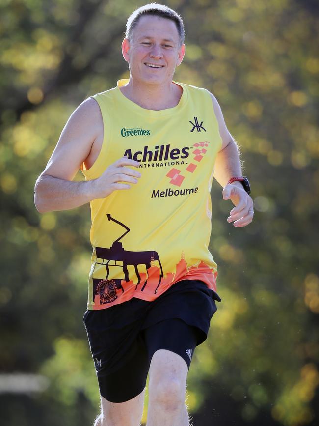 Mark Haldane is now less than 100kg, runs 50km a week, loves martial arts and no longer has diabetes. Picture: Alex Coppel